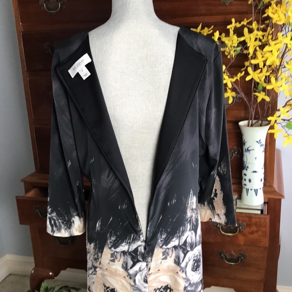 St. John Collection Floral Silk Dress Black Cream Golden Size 12 - Picture 13 of 16